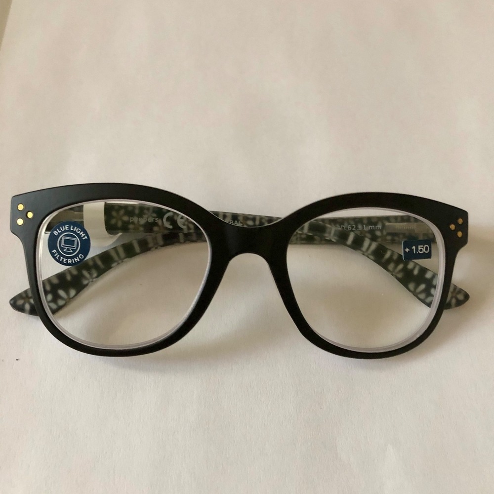 NEW‎ NORDSTROM BLACK FLOWER CHILD PEEPERS BLUE LIGHT READING GLASSES +1.50